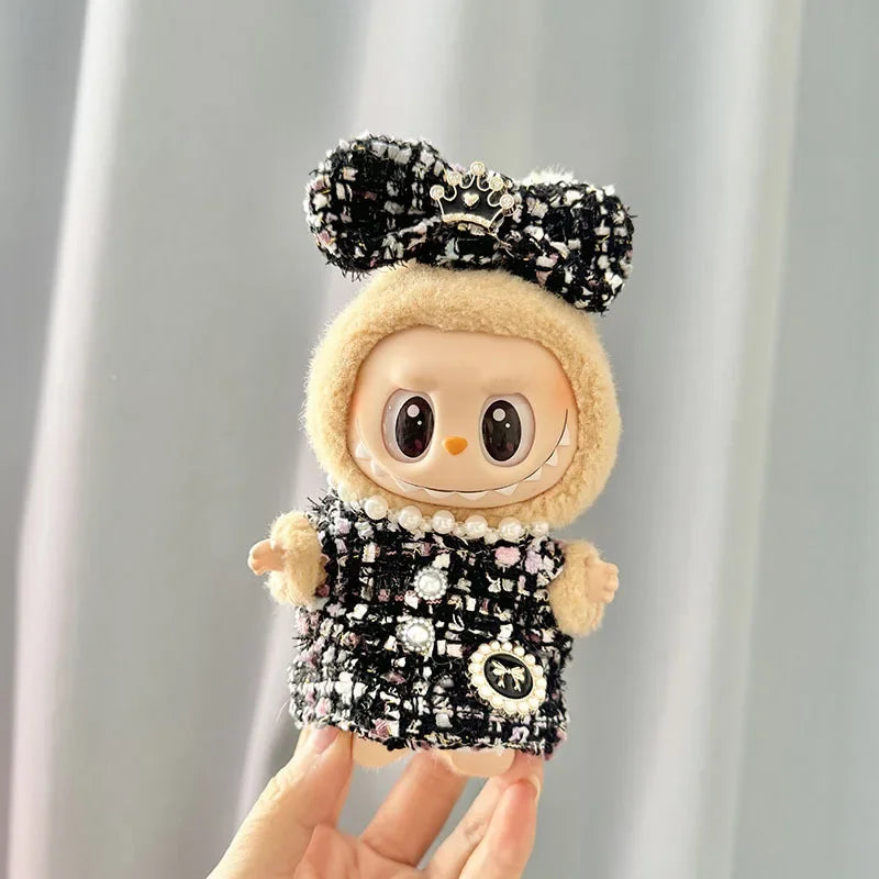 Labubu Doll Clothes For 17cm Labubu Accessories Classic Dress Grid Style Suit Skirt DIY Mini Dolls Clothing