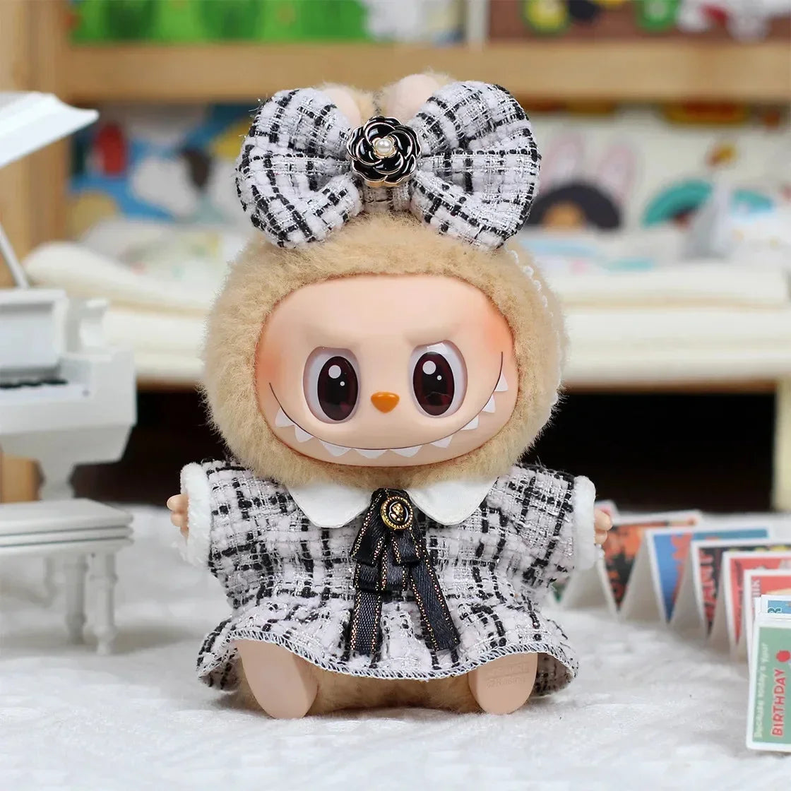 Labubu Doll Clothes For 17cm Labubu Accessories Classic Dress Grid Style Suit Skirt DIY Mini Dolls Clothing
