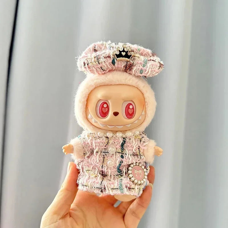 Labubu Doll Clothes For 17cm Labubu Accessories Classic Dress Grid Style Suit Skirt DIY Mini Dolls Clothing