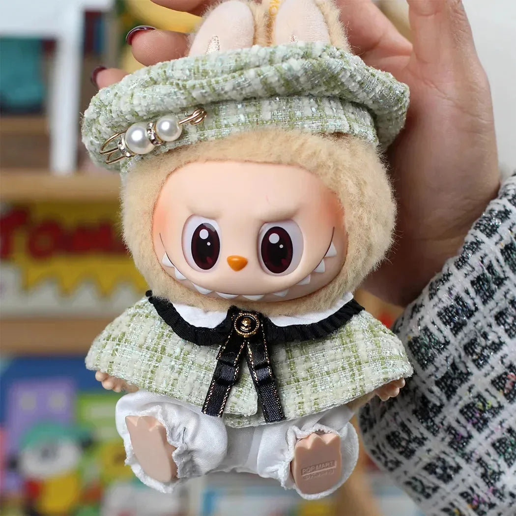 Labubu Doll Clothes For 17cm Labubu Accessories Classic Dress Grid Style Suit Skirt DIY Mini Dolls Clothing