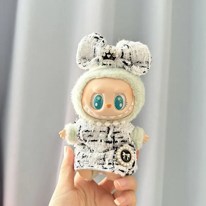 Labubu Doll Clothes For 17cm Labubu Accessories Classic Dress Grid Style Suit Skirt DIY Mini Dolls Clothing