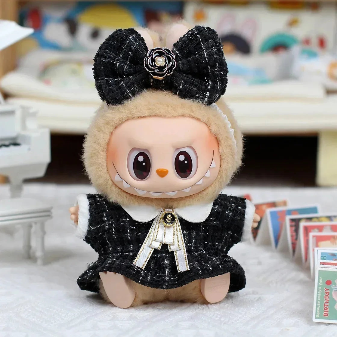Labubu Doll Clothes For 17cm Labubu Accessories Classic Dress Grid Style Suit Skirt DIY Mini Dolls Clothing